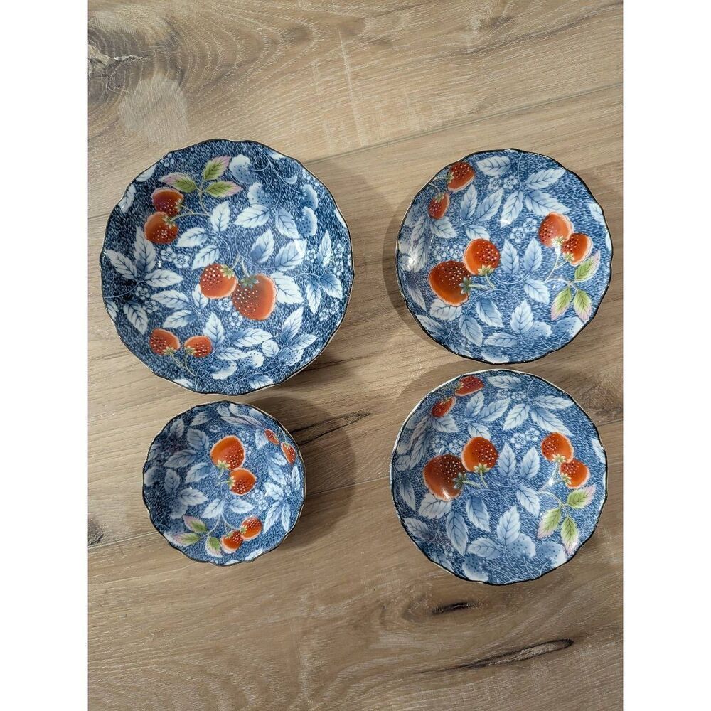 Andrea by Sadek Strawberry Dishes Farmhouse Cottagecore Japan Set of 4 Bowls